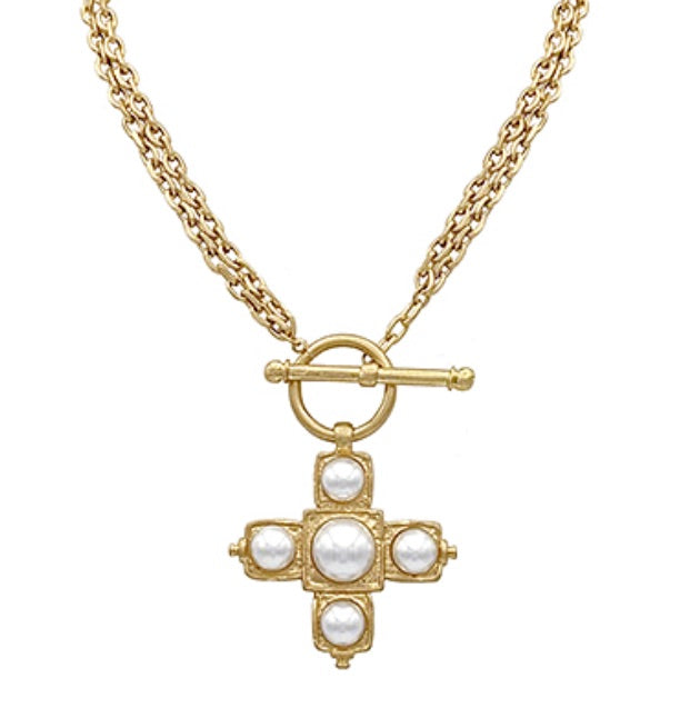 Chunky Cross Necklace - Pearl
