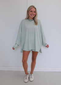 Comfy Striped Oversized Top - Mint