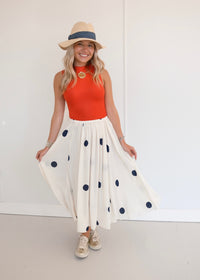Polka Dot Maxi Skirt - Navy/Cream