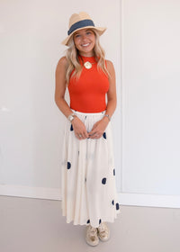 Polka Dot Maxi Skirt - Navy/Cream