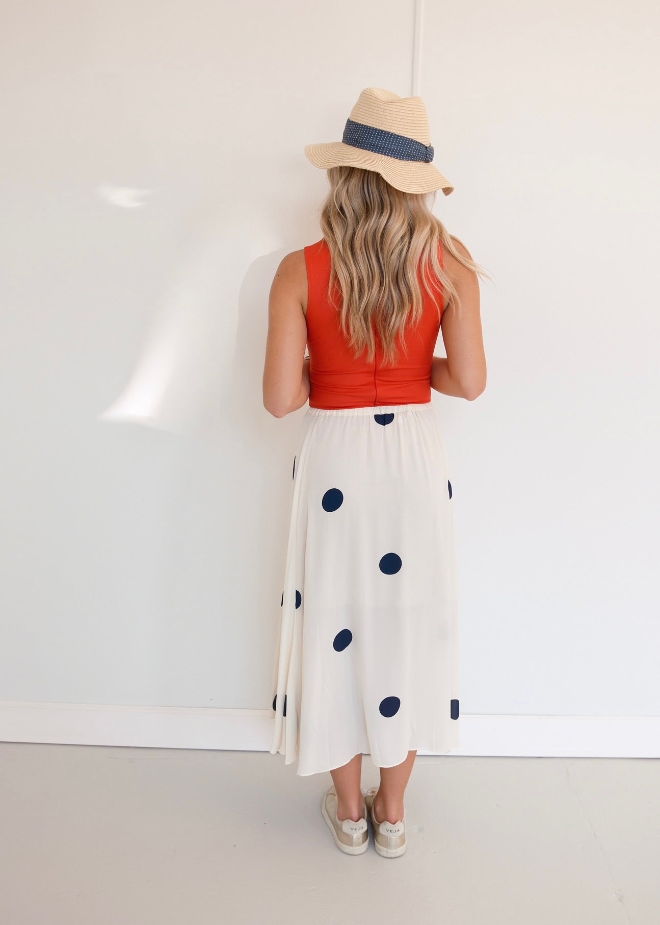 Polka Dot Maxi Skirt - Navy/Cream