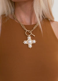 Chunky Cross Necklace - Pearl