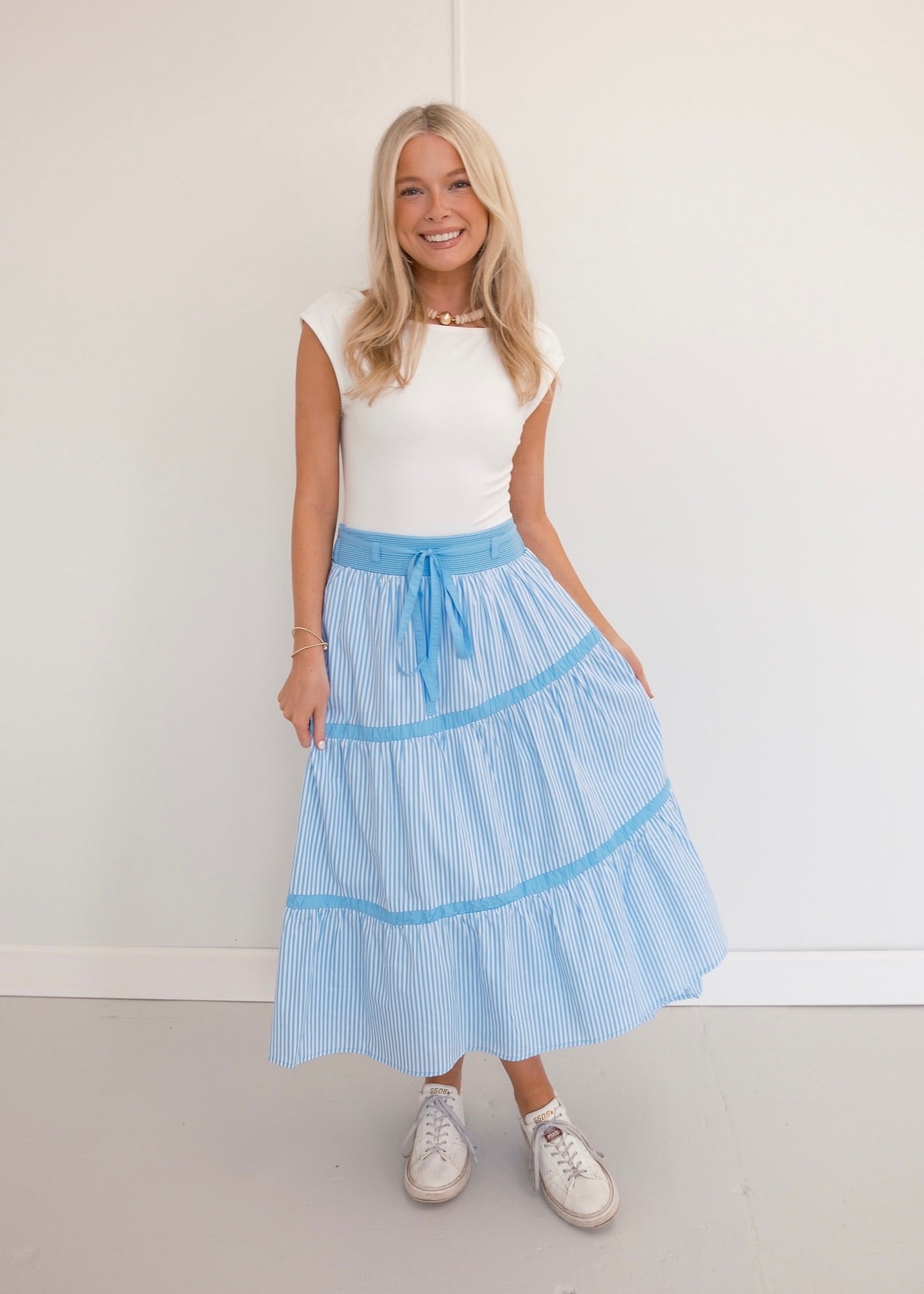 Striped Midi Skirt - Blue