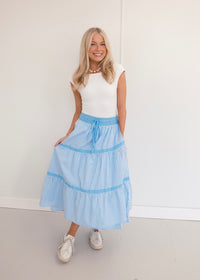 Striped Midi Skirt - Blue