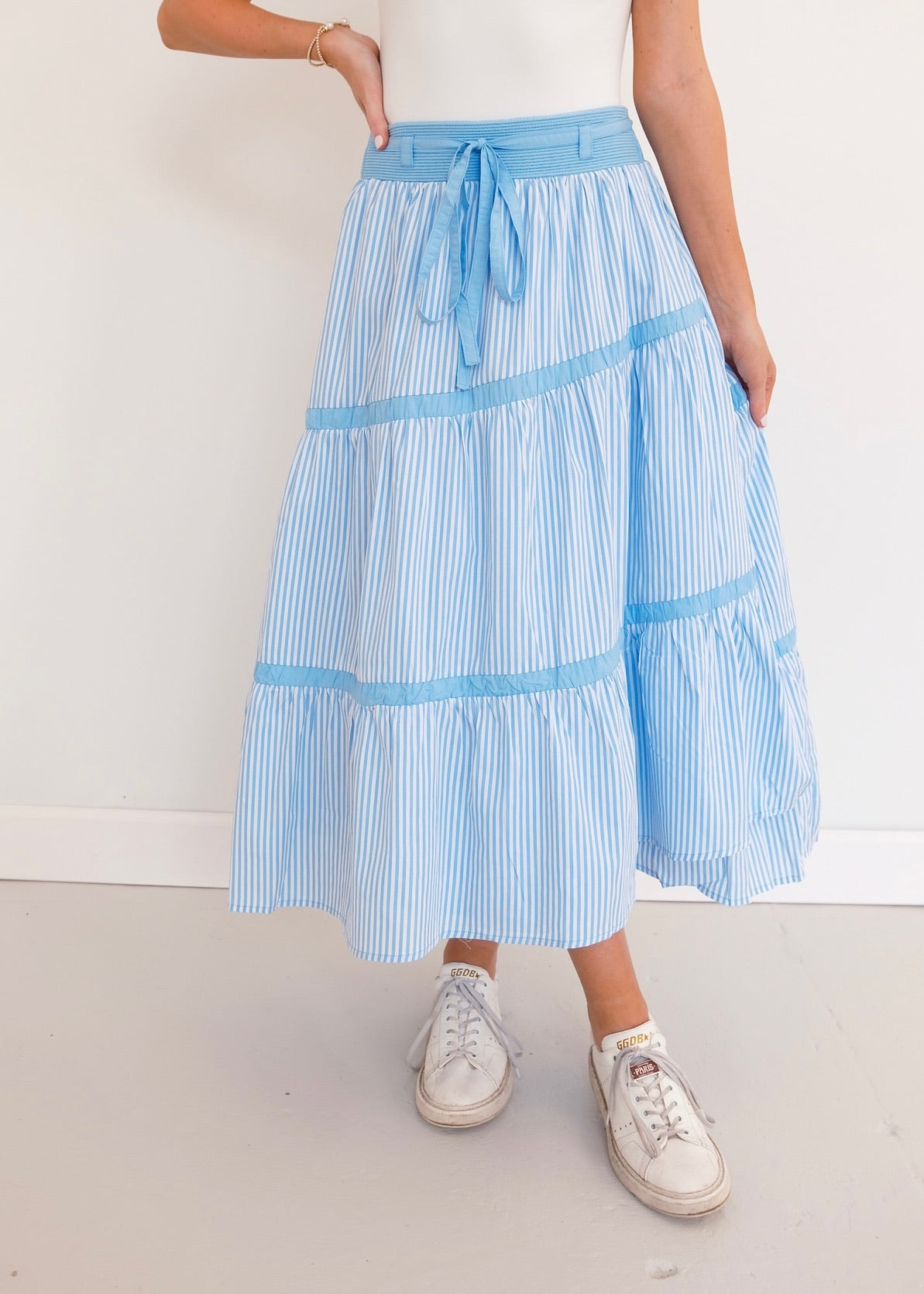 Striped Midi Skirt - Blue