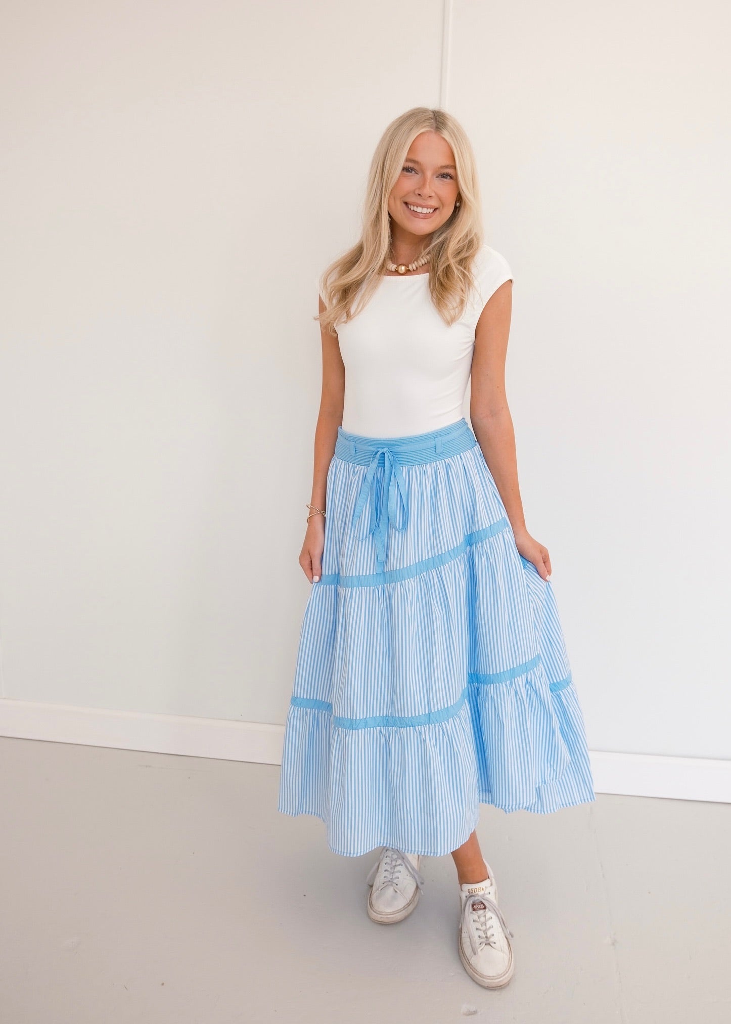 Striped Midi Skirt - Blue