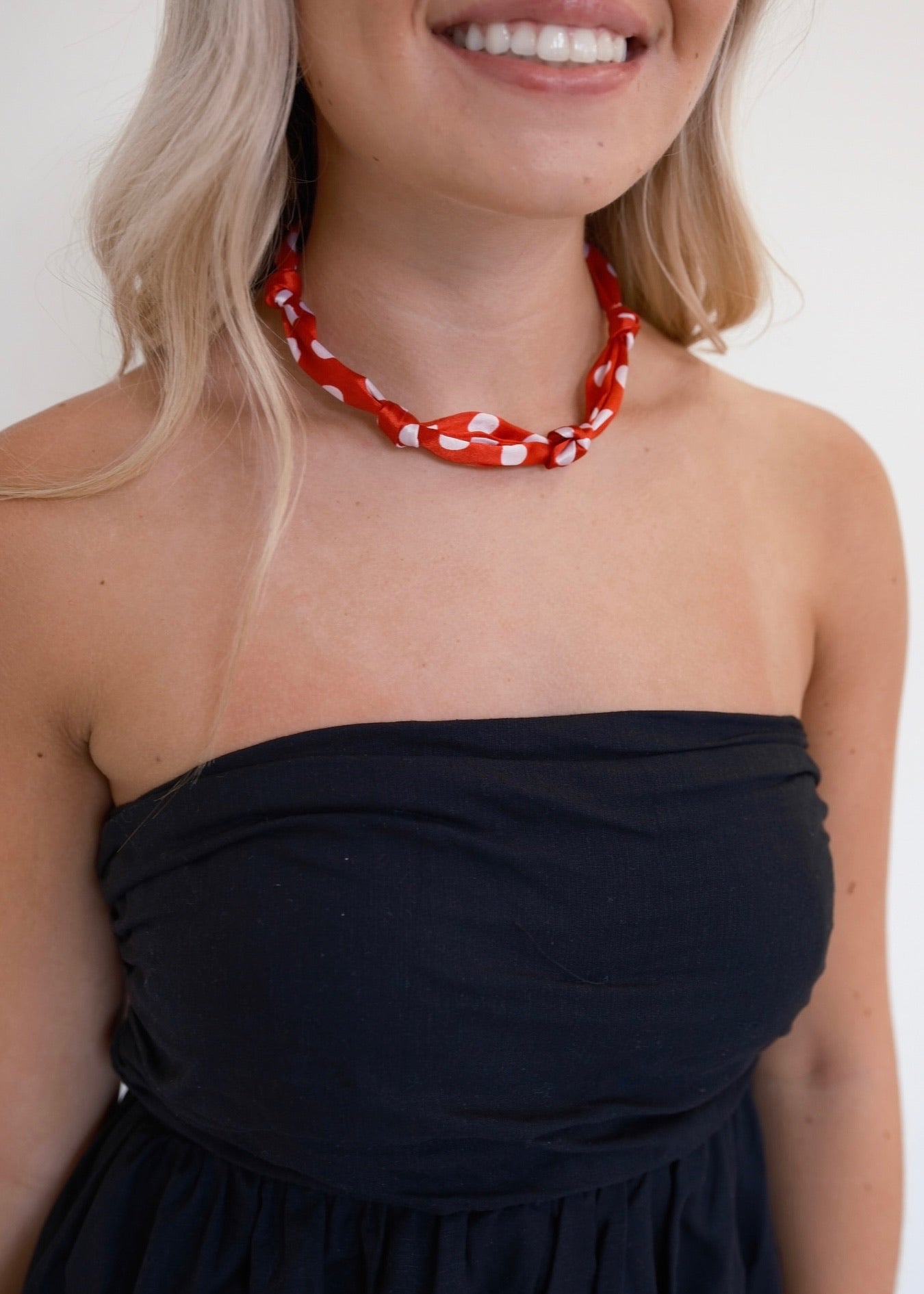Polka Dot Scarf Necklace - Red