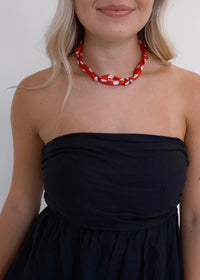 Polka Dot Scarf Necklace - Red
