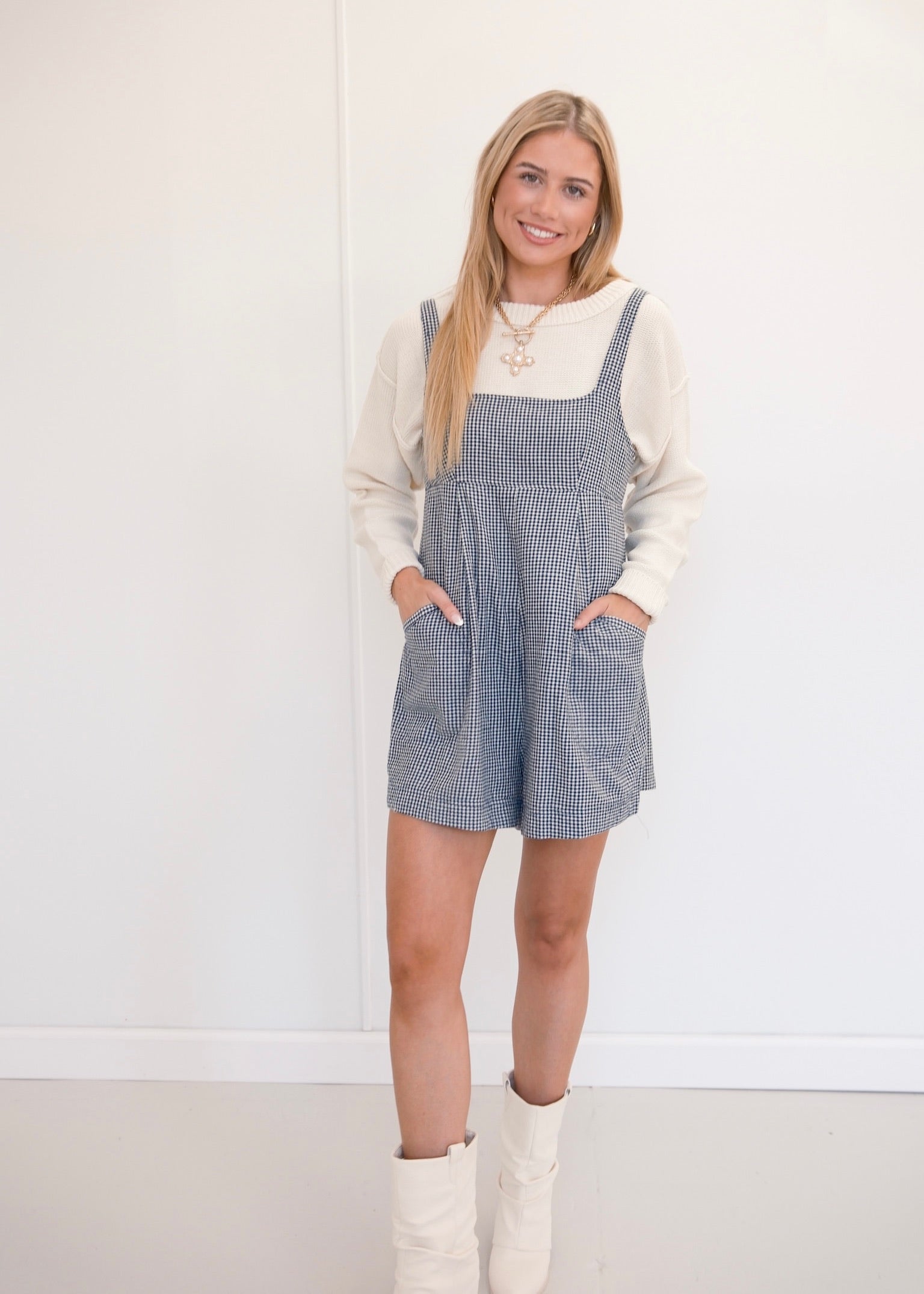 Adair Romper - Navy/Cream