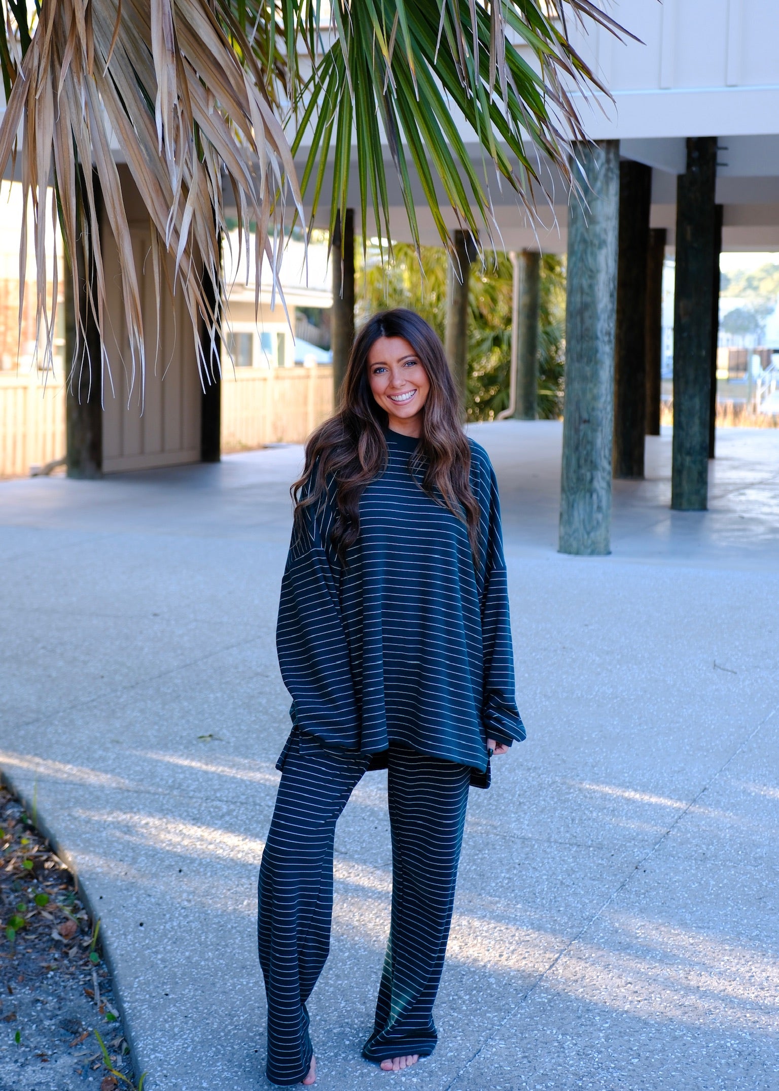 Cozy Striped Oversized Top - Green