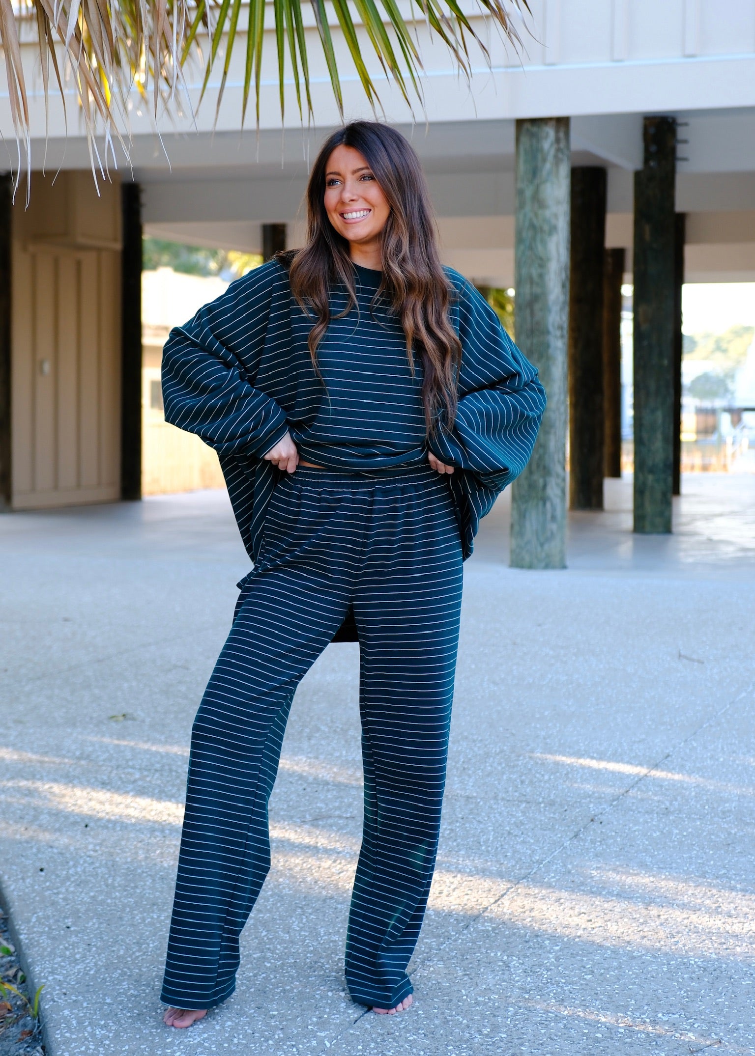 Cozy Striped Lounge Pants - Green