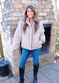 Brown Gingham Puffer Jacket