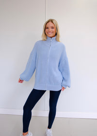 Baby Blue Zip Up Sweater Cardigan