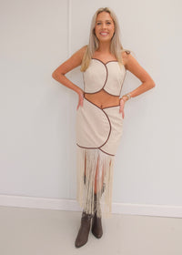 Gracie Fringe Set - Cream/Brown