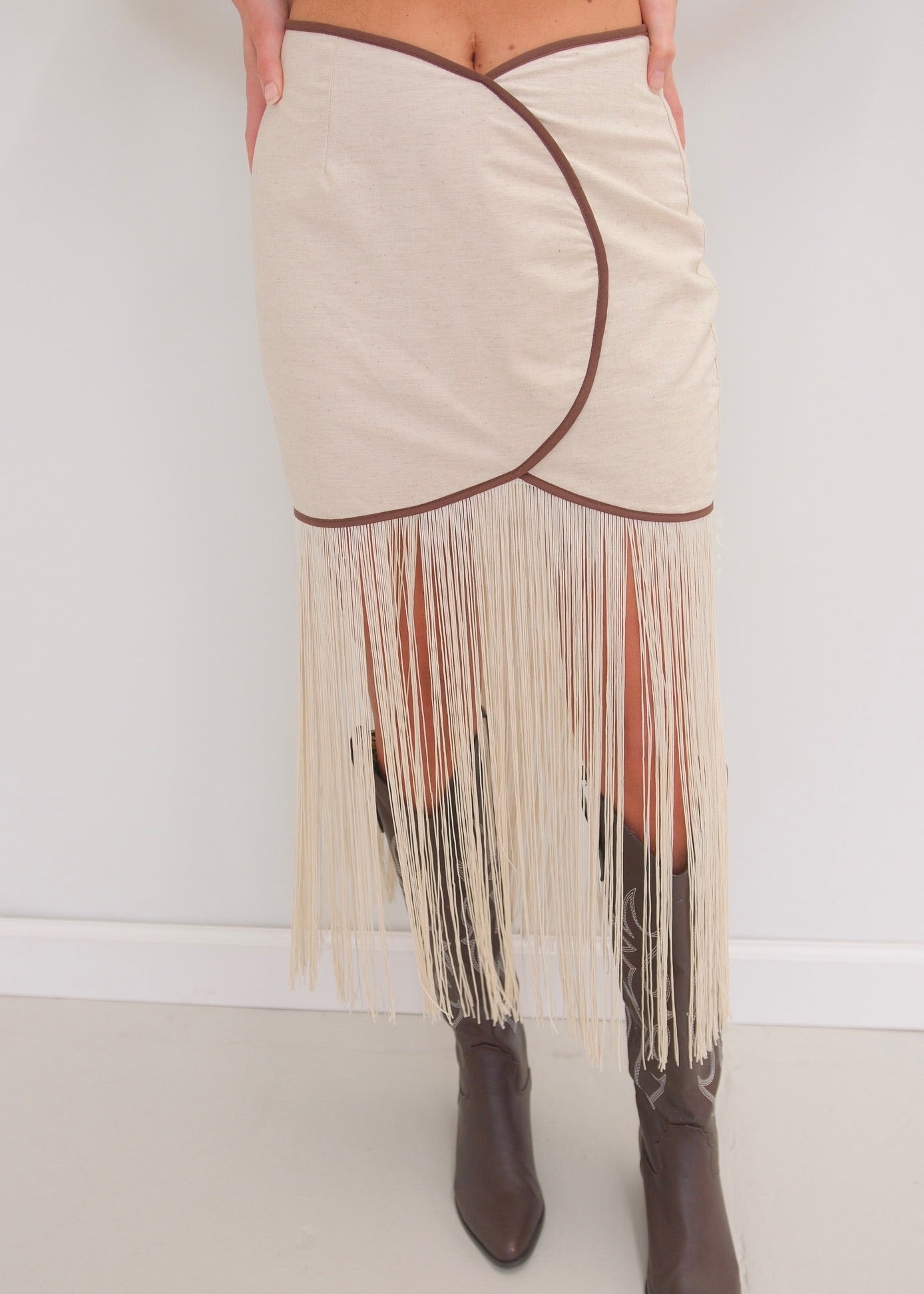 Gracie Fringe Set - Cream/Brown