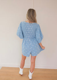 Polka Dot Denim Romper