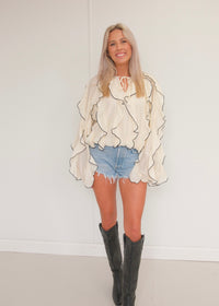 Piper Ruffle Top - Black/Cream