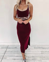 Cami Midi Dress - Burgundy/Tan