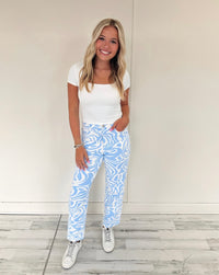 Blue Swirl Straight Jeans