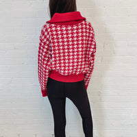 Houndstooth Half Zip - Red