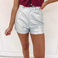 Maggie Faux Leather Shorts - Silver