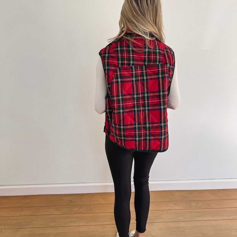 Carly Vintage Plaid Vest - Red