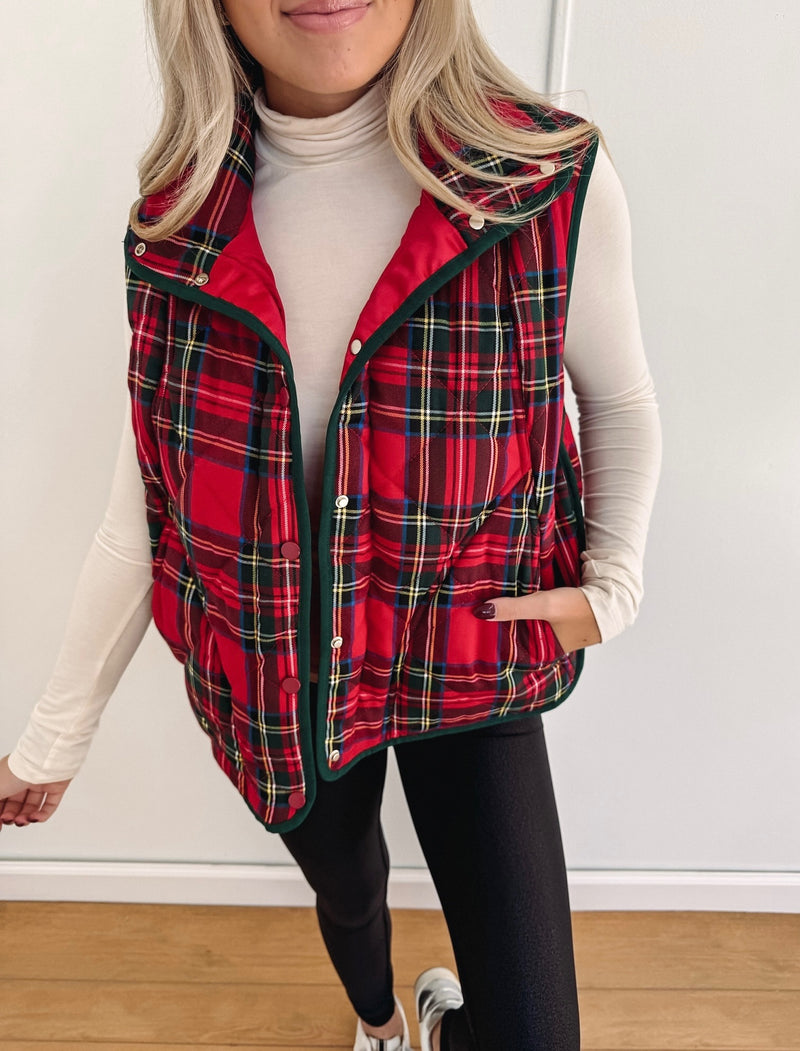 Carly Vintage Plaid Vest - Red