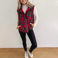 Carly Vintage Plaid Vest - Red