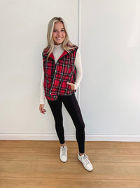 Carly Vintage Plaid Vest - Red