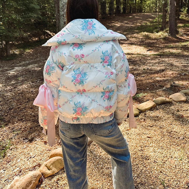 Floral Puffer Jacket - White