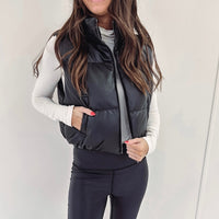 Leather Puffer Vest - Black