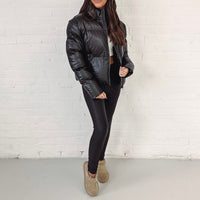 Black Leather Puffer Jacket