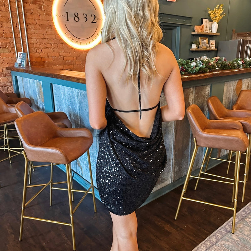 Holly Sequin Halter Dress - Black