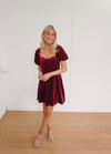 Velvet Puff Sleeve Mini Dress - Burgundy