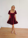 Velvet Puff Sleeve Mini Dress - Burgundy