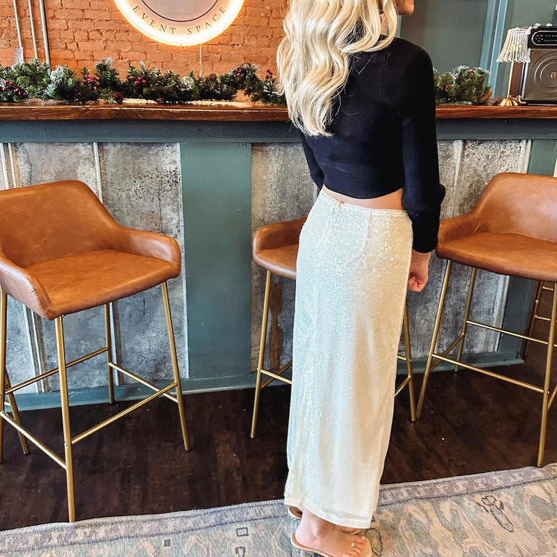 Monica Sequin Midi Skirt - Cream