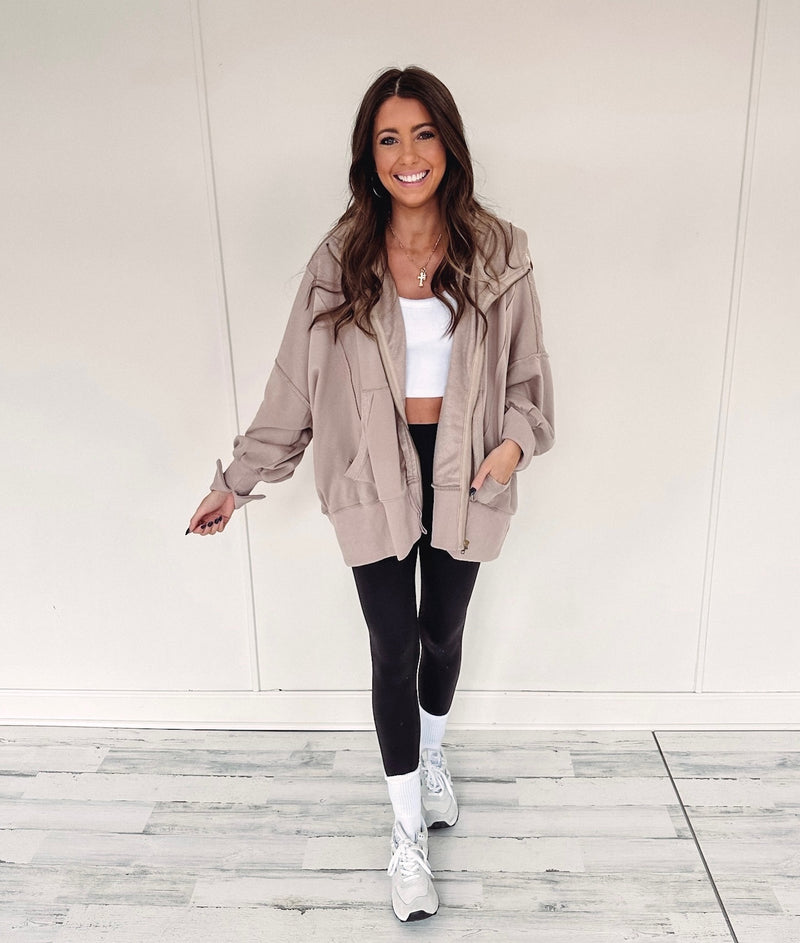 Kendall Oversized Zip Up - Taupe