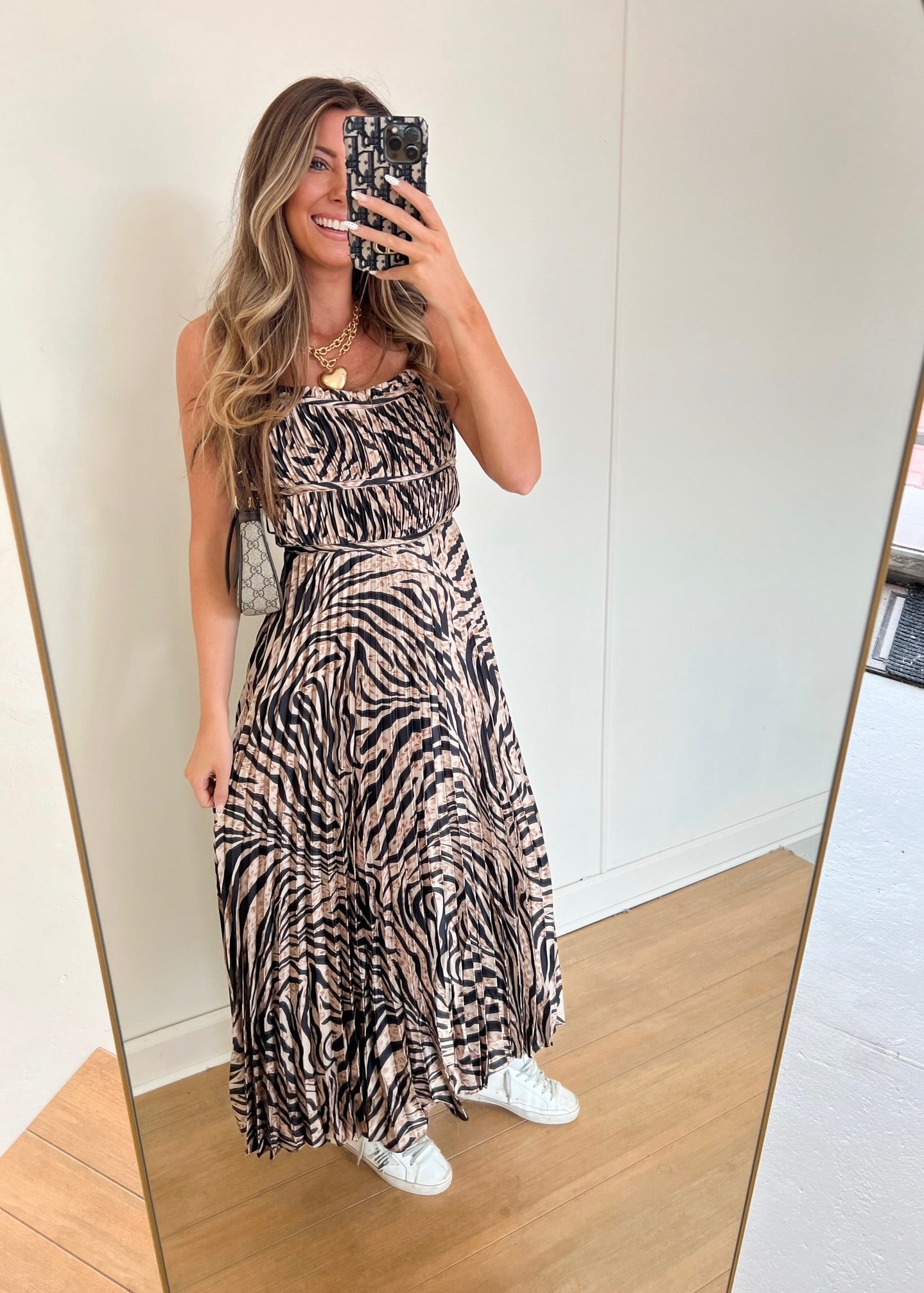 Printed Pleated Midi Dress