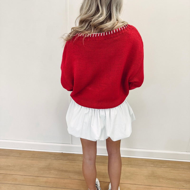 'Merry' Knit Sweater - Red