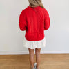 Macie Cable Knit Bow Sweater - Red