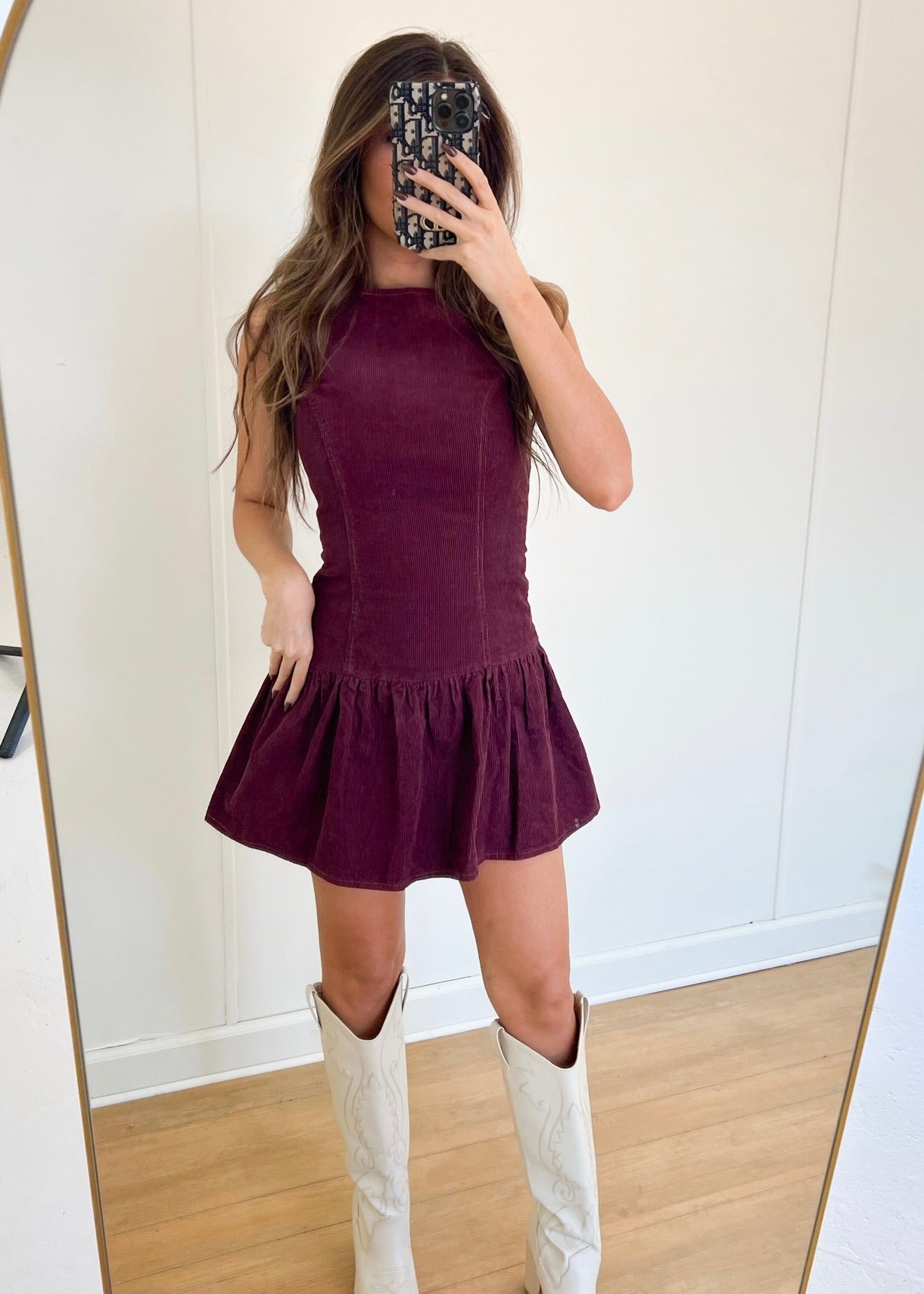 Courtney Corduroy Dress - Burgundy