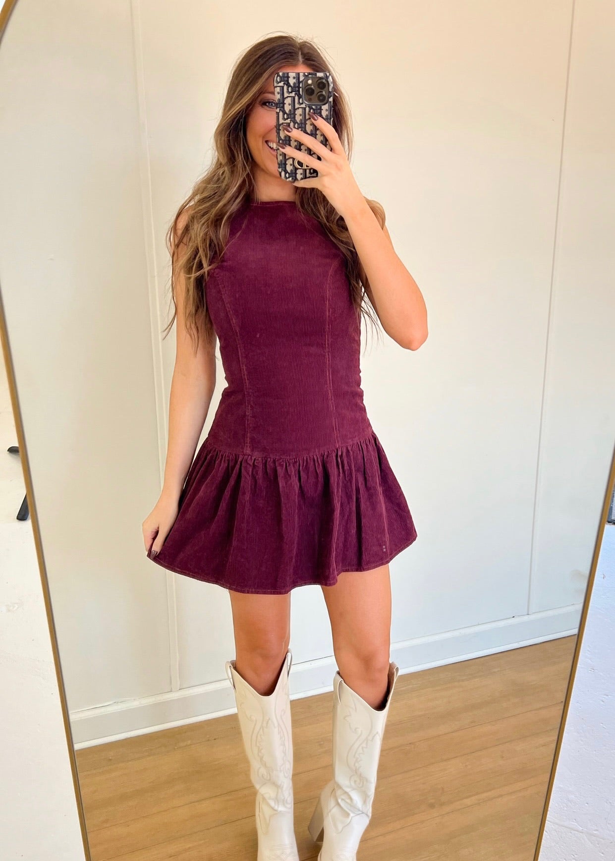 Courtney Corduroy Dress - Burgundy