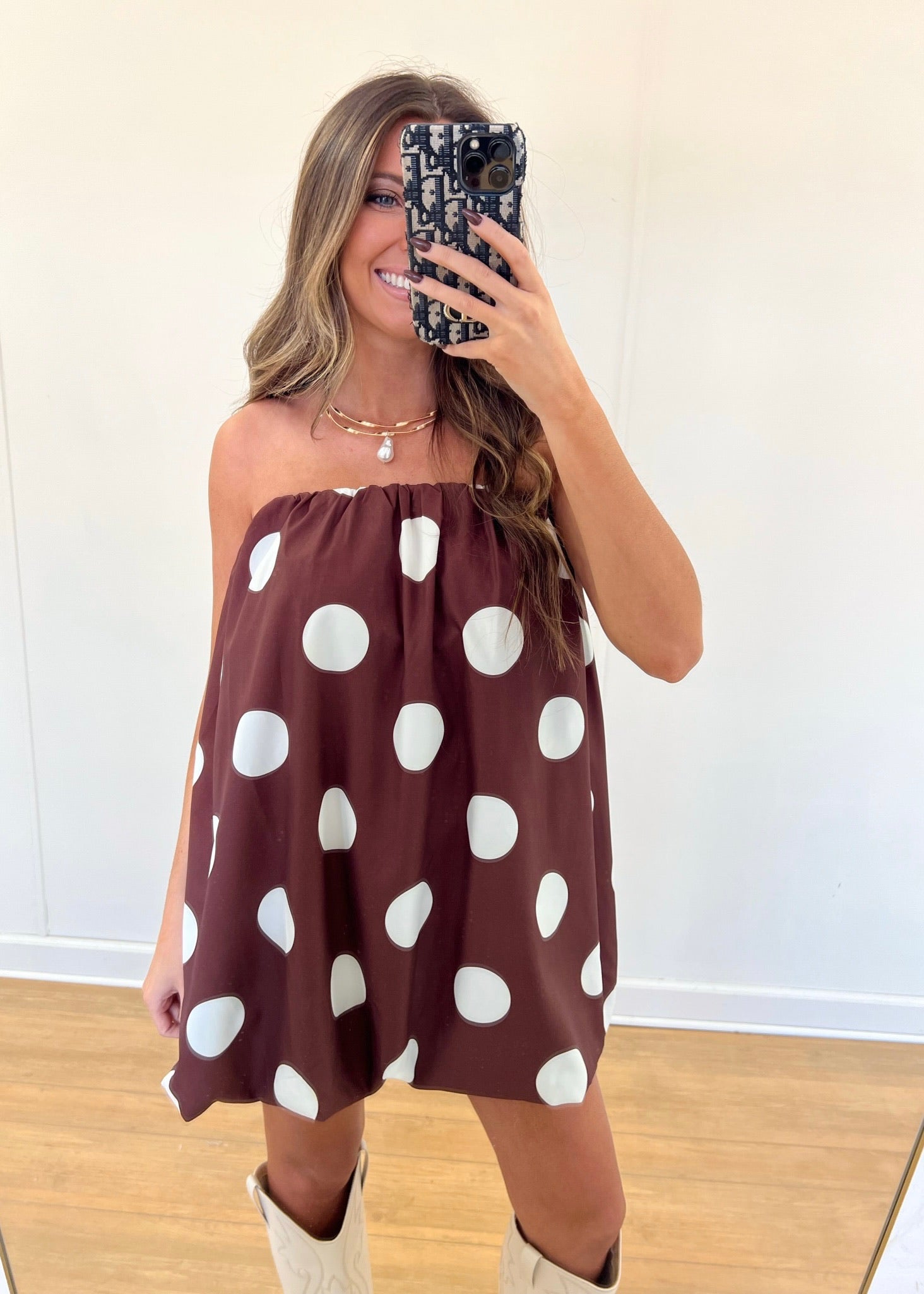 Polka Dot Bubble Dress - Brown