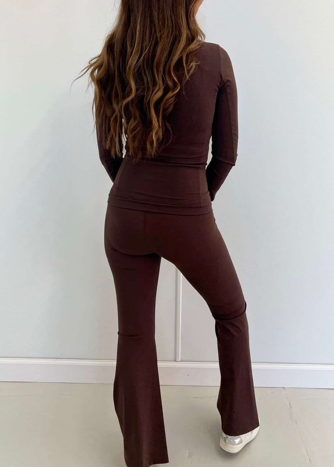 Chocolate Brown Crossover Flare Leggings