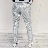 Metallic Leather Pants - Silver