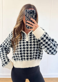 Houndstooth Half Zip - Black