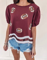 Sequin Football Top - Maroon