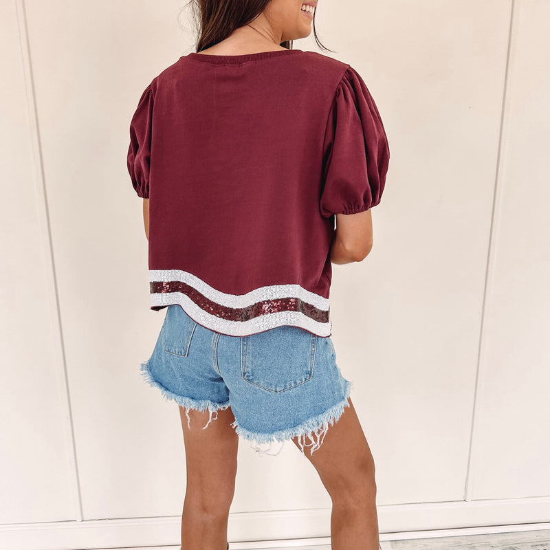 Sequin Football Top - Maroon