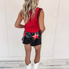 Leather Star Shorts - Red