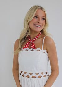 Polka Dot Scarf Necklace - Red
